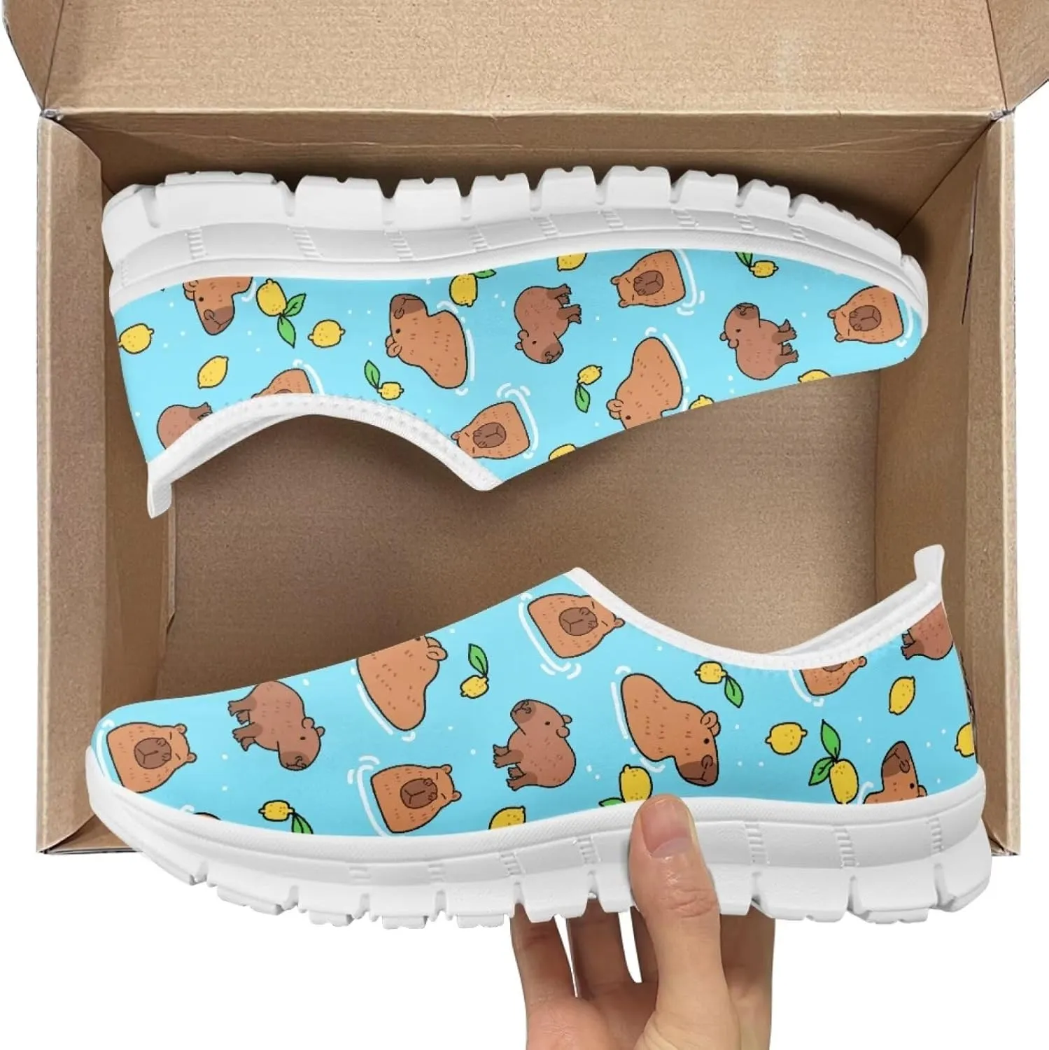 Jeiento Cute Capybara Slip On Shoes for Women Breathable Dressy Shoes Fashion Travel Shoes
