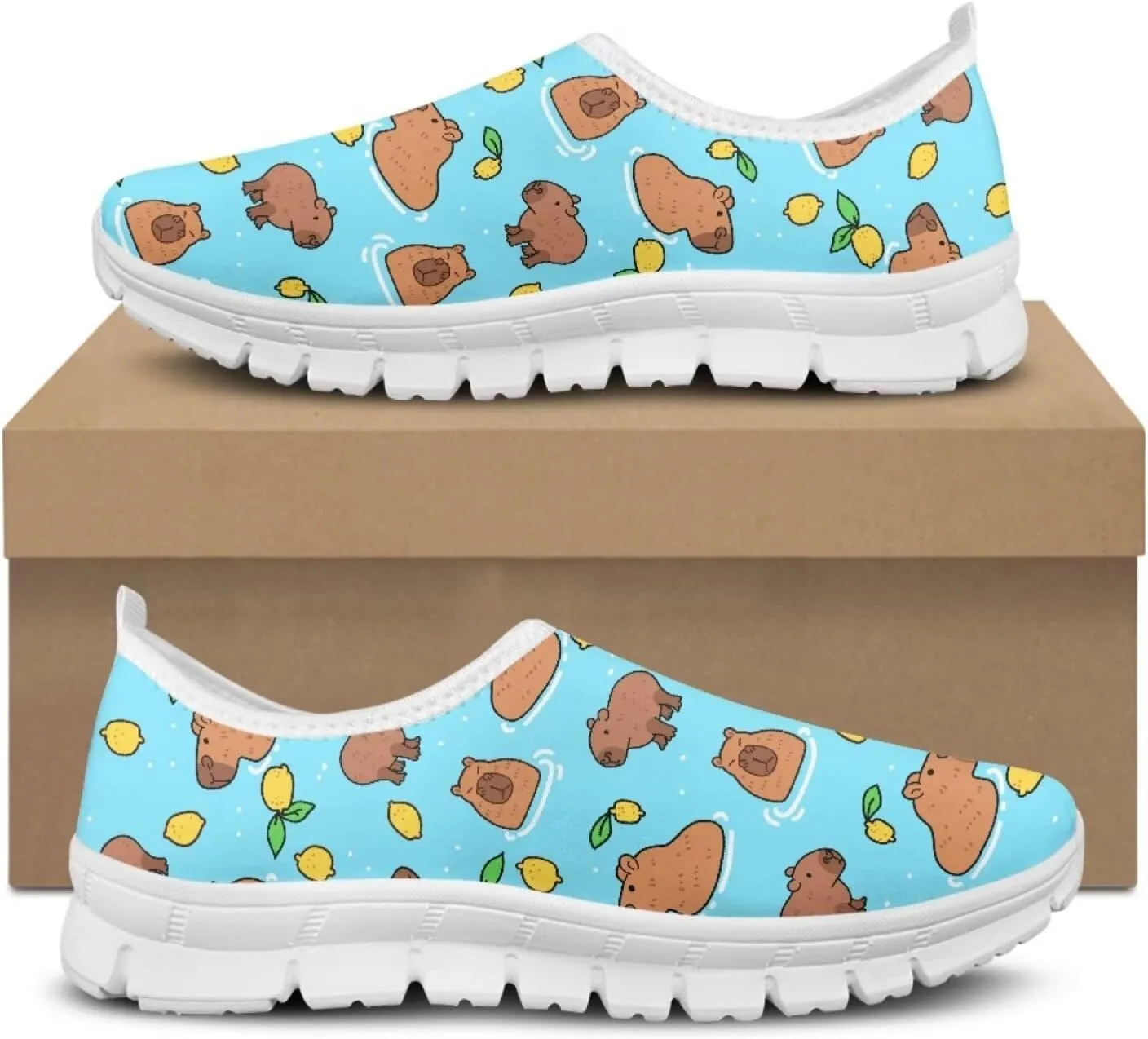 Jeiento Cute Capybara Slip On Shoes for Women Breathable Dressy Shoes Fashion Travel Shoes