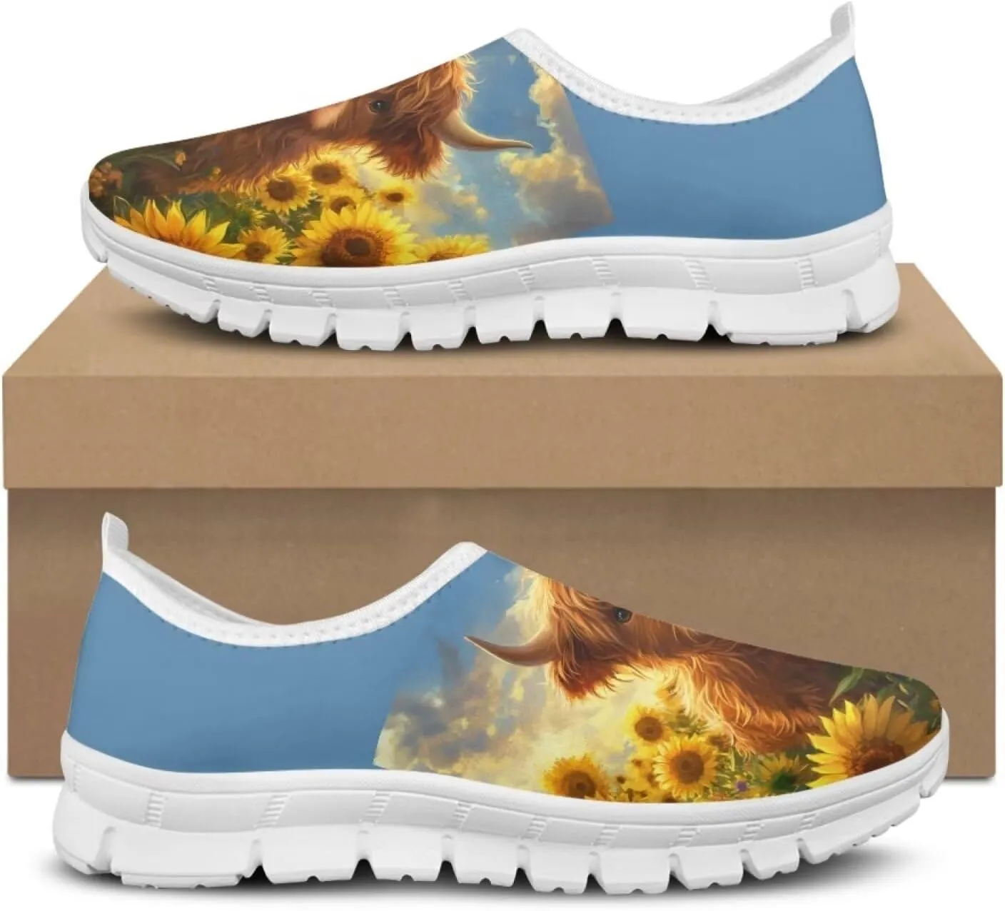 Jeiento Women's Classic Casual Loafers Lovely Highland Cow Slip On Comfort Walking Shoes