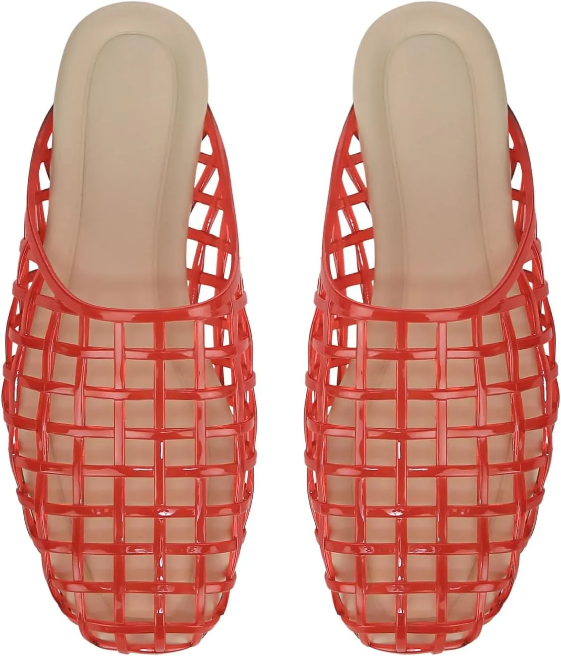 Jelly Shoes for Women Clear Jelly Mesh Slides Sandals Comfortable Closed Round Toe Flat Sandals Slip On Summer Beach Slippers
