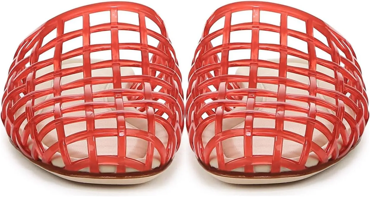 Jelly Shoes for Women Clear Jelly Mesh Slides Sandals Comfortable Closed Round Toe Flat Sandals Slip On Summer Beach Slippers