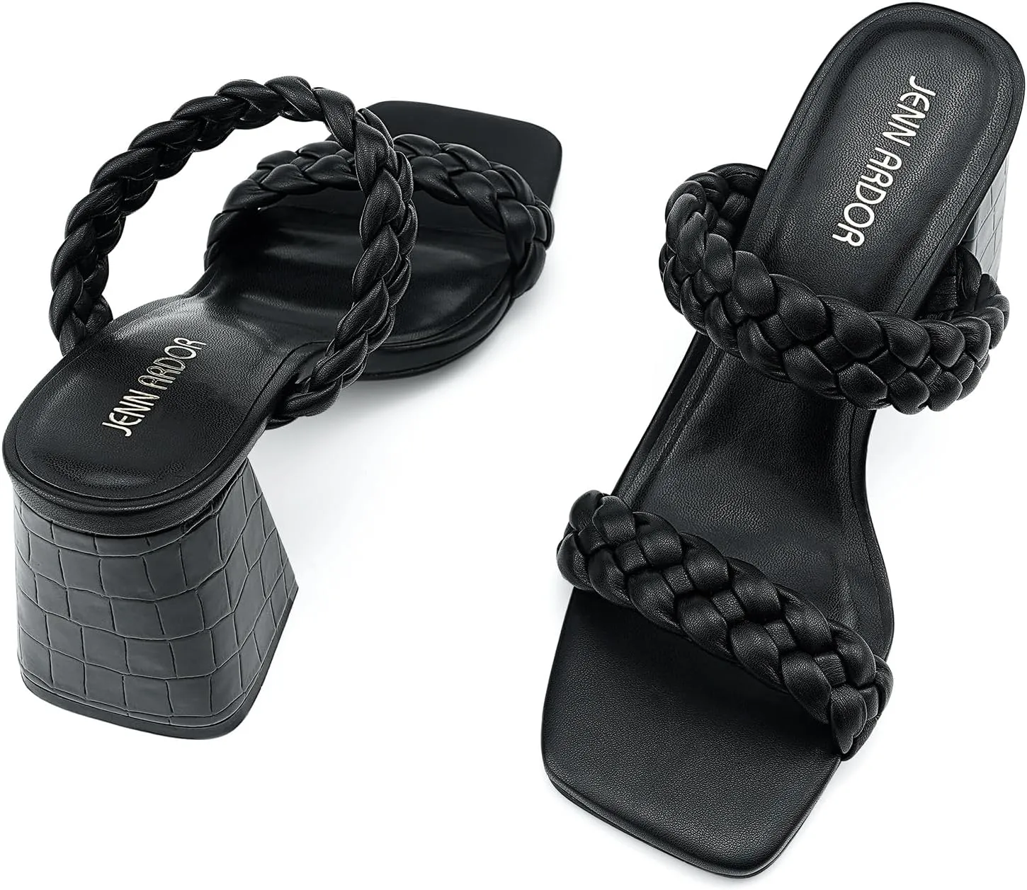 JENN ARDOR Women's Heeled Sandals Chunky Heel Square Toe Strappy Braided Sandals for Women Mules Heels Comfortable Slide Dress Sandals