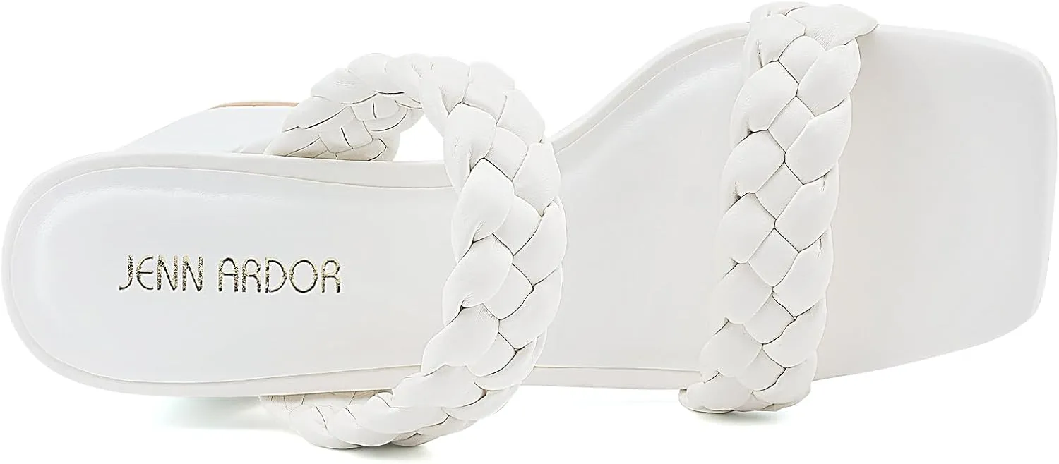 JENN ARDOR Women's Heeled Sandals Chunky Heel Square Toe Strappy Braided Sandals for Women Mules Heels Comfortable Slide Dress Sandals