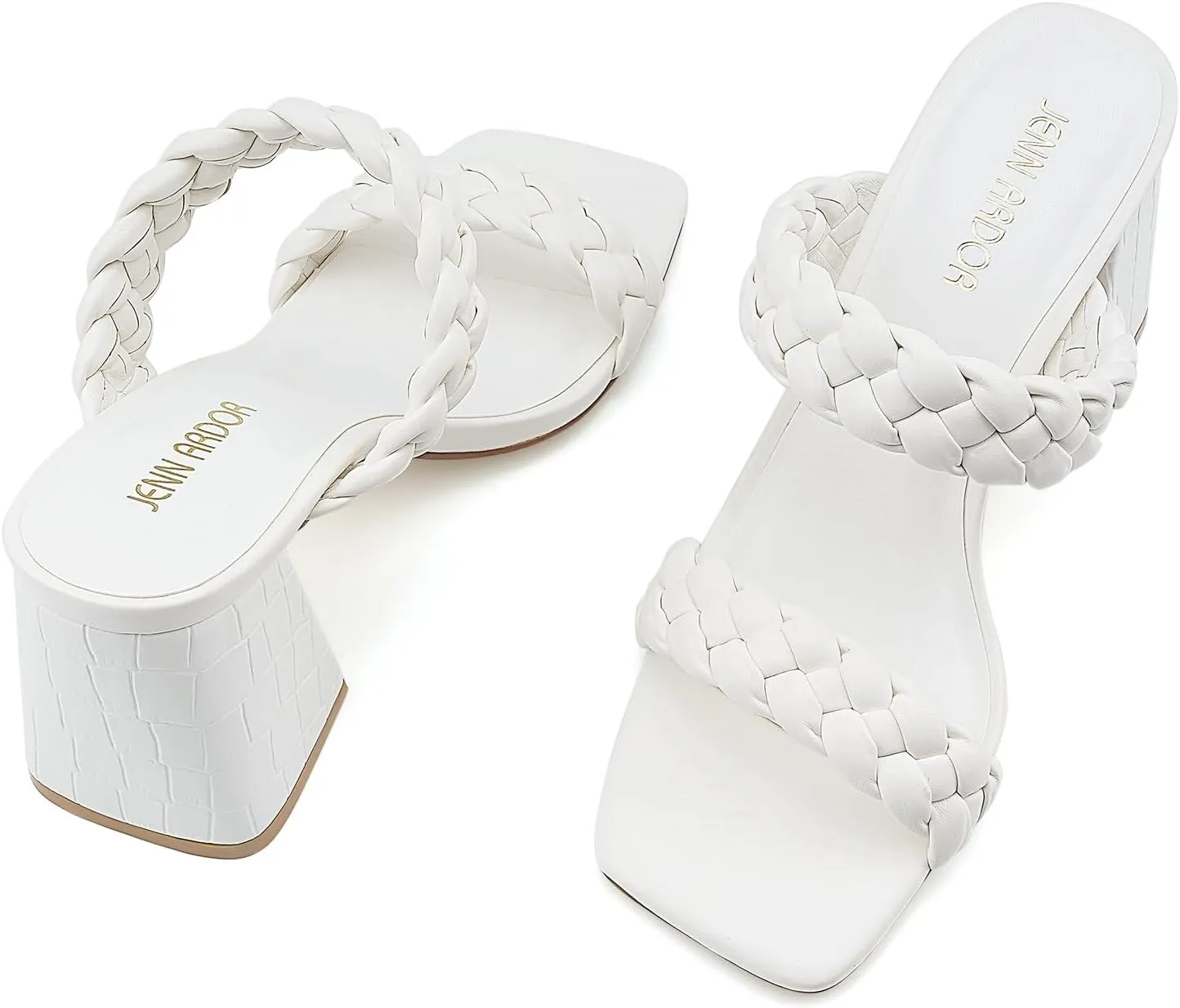 JENN ARDOR Women's Heeled Sandals Chunky Heel Square Toe Strappy Braided Sandals for Women Mules Heels Comfortable Slide Dress Sandals