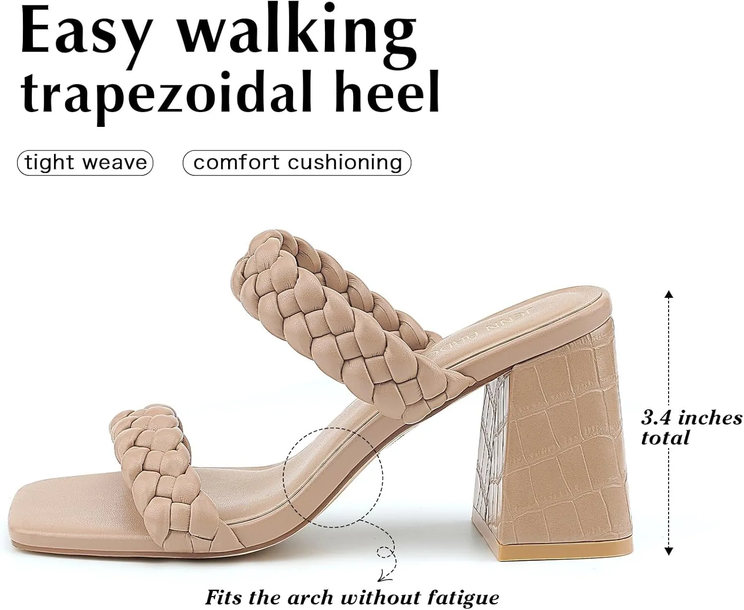 JENN ARDOR Women's Heeled Sandals Chunky Heel Square Toe Strappy Braided Sandals for Women Mules Heels Comfortable Slide Dress Sandals