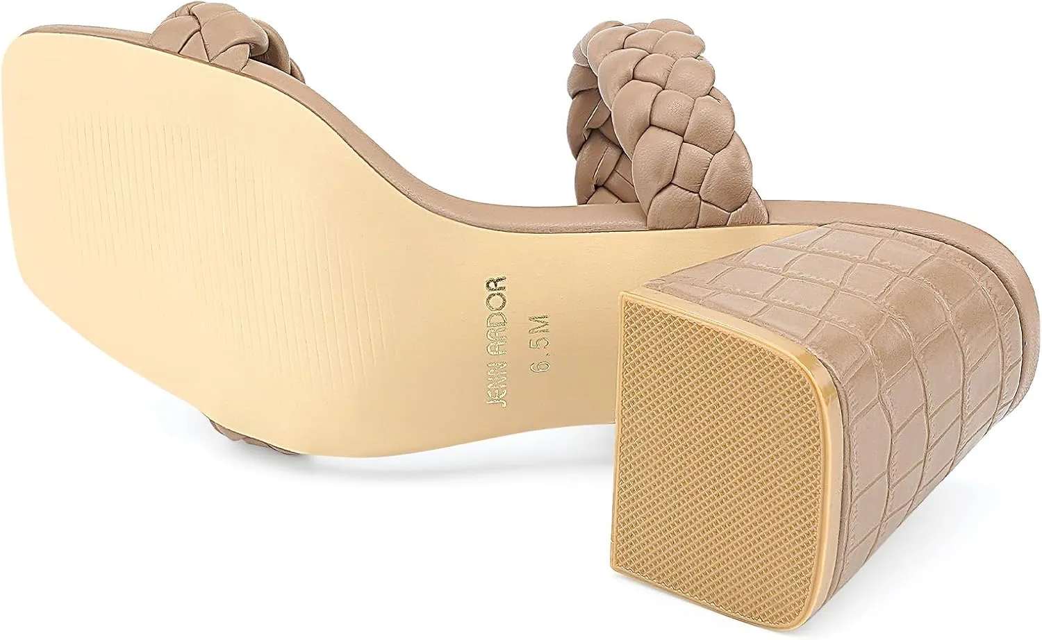 JENN ARDOR Women's Heeled Sandals Chunky Heel Square Toe Strappy Braided Sandals for Women Mules Heels Comfortable Slide Dress Sandals
