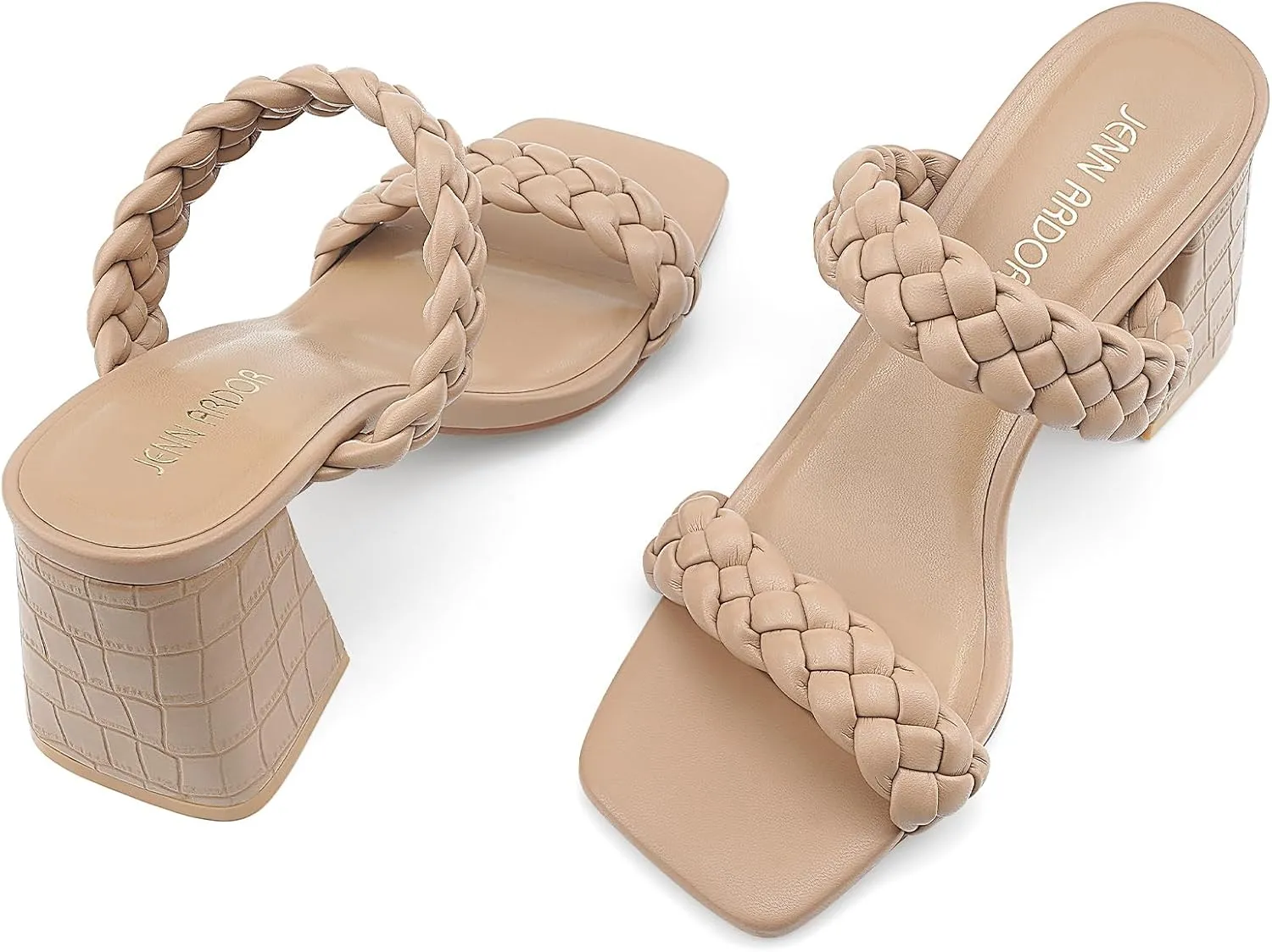 JENN ARDOR Women's Heeled Sandals Chunky Heel Square Toe Strappy Braided Sandals for Women Mules Heels Comfortable Slide Dress Sandals