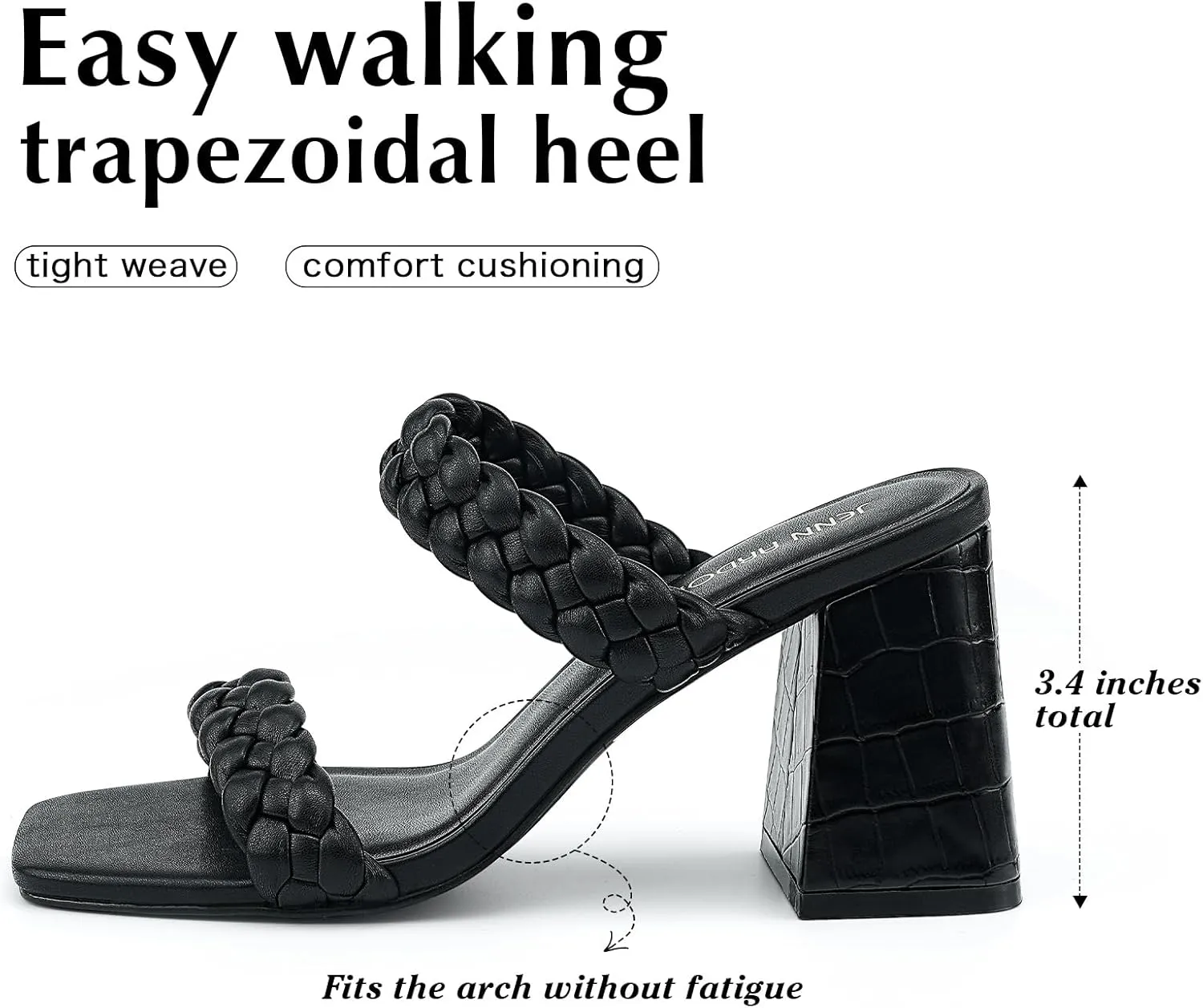 JENN ARDOR Women's Heeled Sandals Chunky Heel Square Toe Strappy Braided Sandals for Women Mules Heels Comfortable Slide Dress Sandals