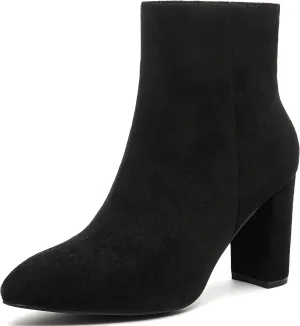Jiu du Ankle Boots for Women Chunky Heel GoGo Boots Pointed Toe Side Zipper Dressy Go Go Short Booties