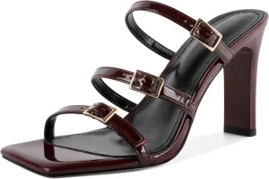 Joseywade Women Block Chunky High Heels Heeled Sandals Mules Strappy Open Toe Slip On Shoes 3.5"