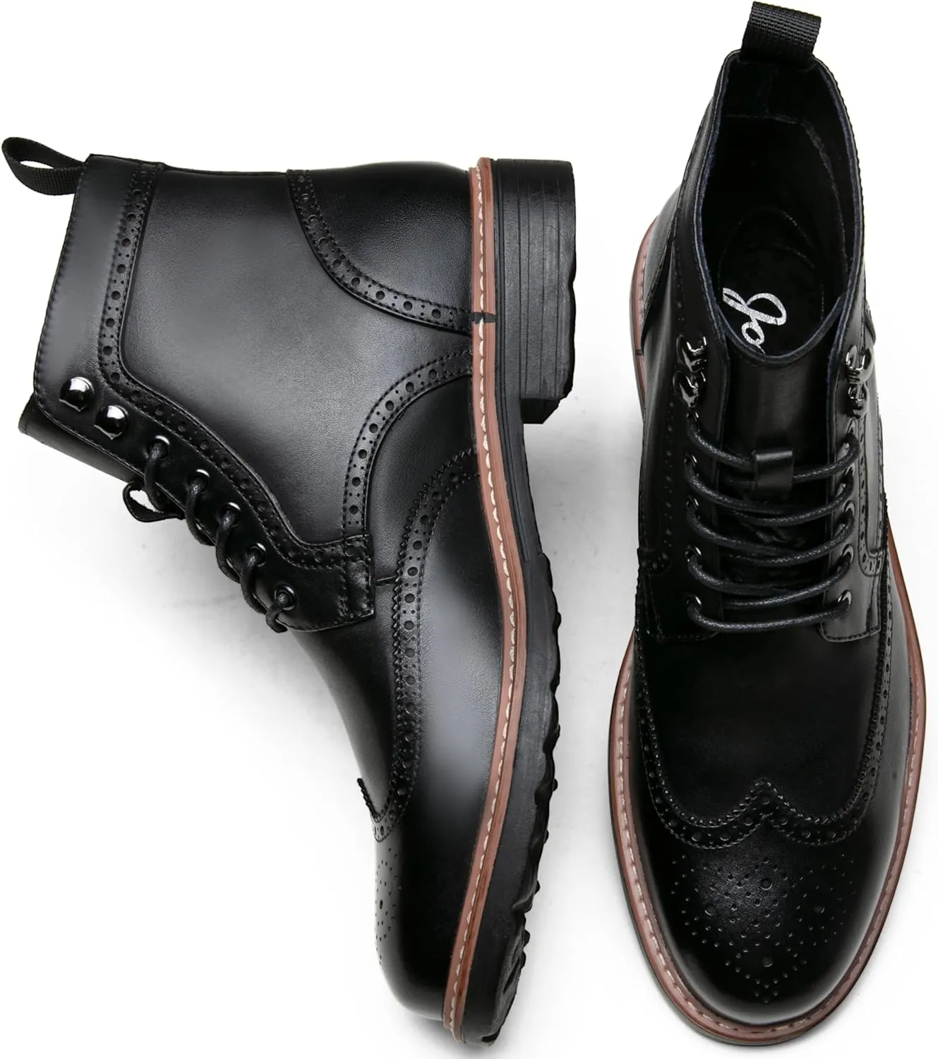 Jousen Leather Boots for Men Dress Retro Classic Design Mens Boots Cap Toe Boot Black Rubber Sole