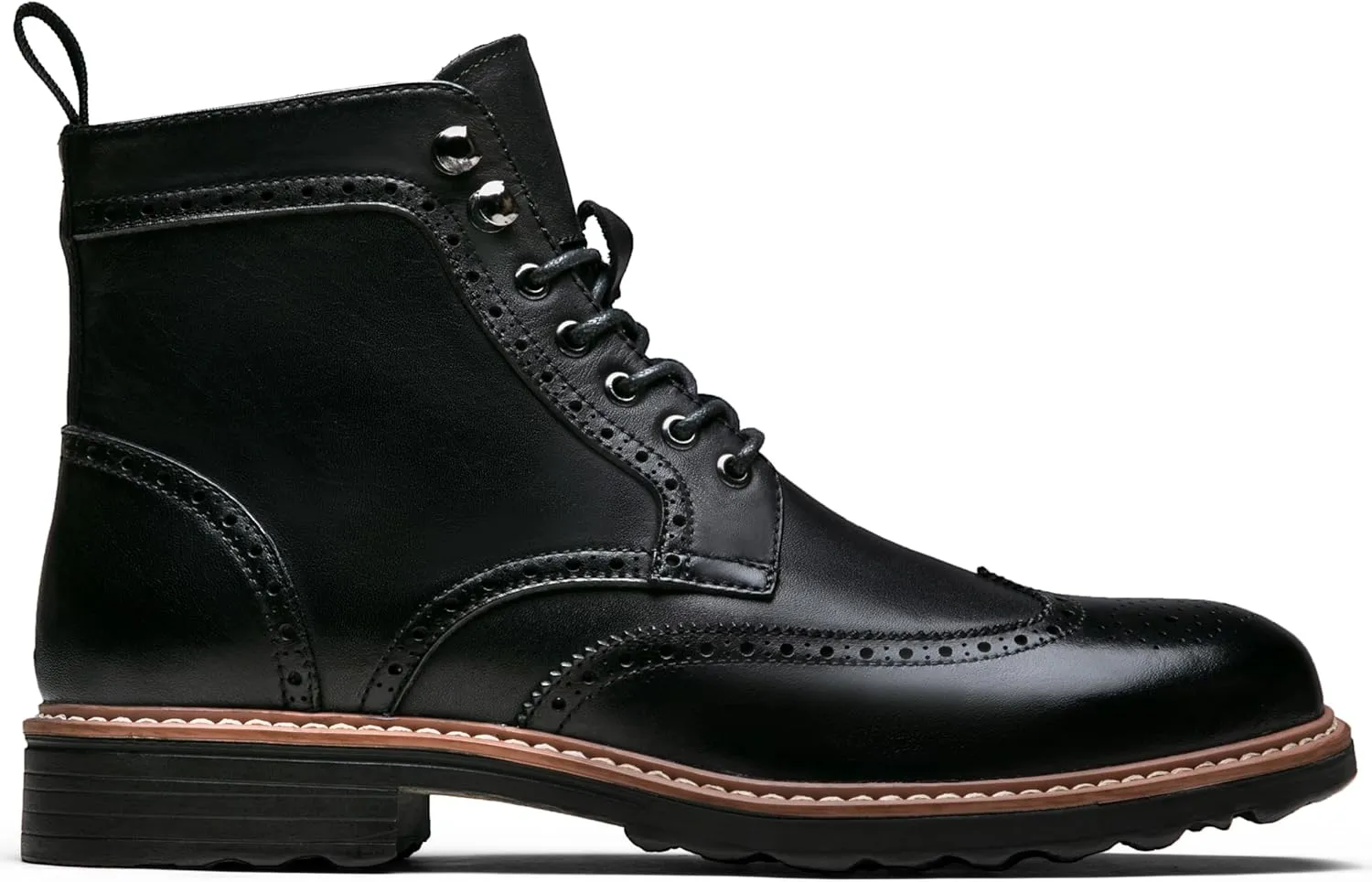 Jousen Leather Boots for Men Dress Retro Classic Design Mens Boots Cap Toe Boot Black Rubber Sole