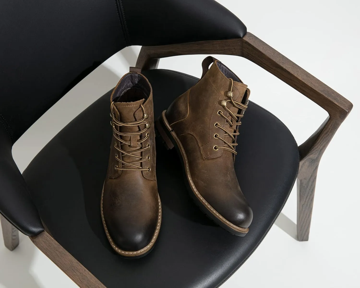 Jousen Men Chukka Boots Premium Leather Black Boots