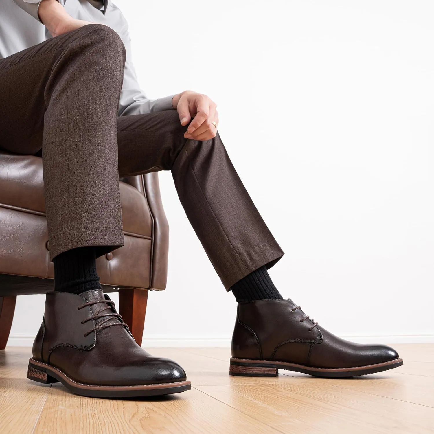 Jousen Men Chukka Boots Premium Leather Black Boots