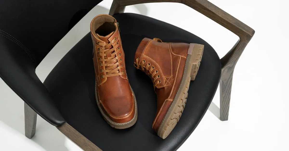 Jousen Men's Boots Chukka Motorcycle Boots Premium Leather Casual Combat Ankle Dress Boot for Men