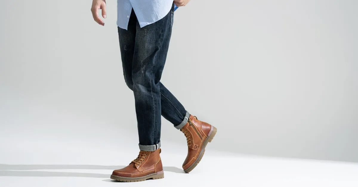 Jousen Men's Boots Chukka Motorcycle Boots Premium Leather Casual Combat Ankle Dress Boot for Men