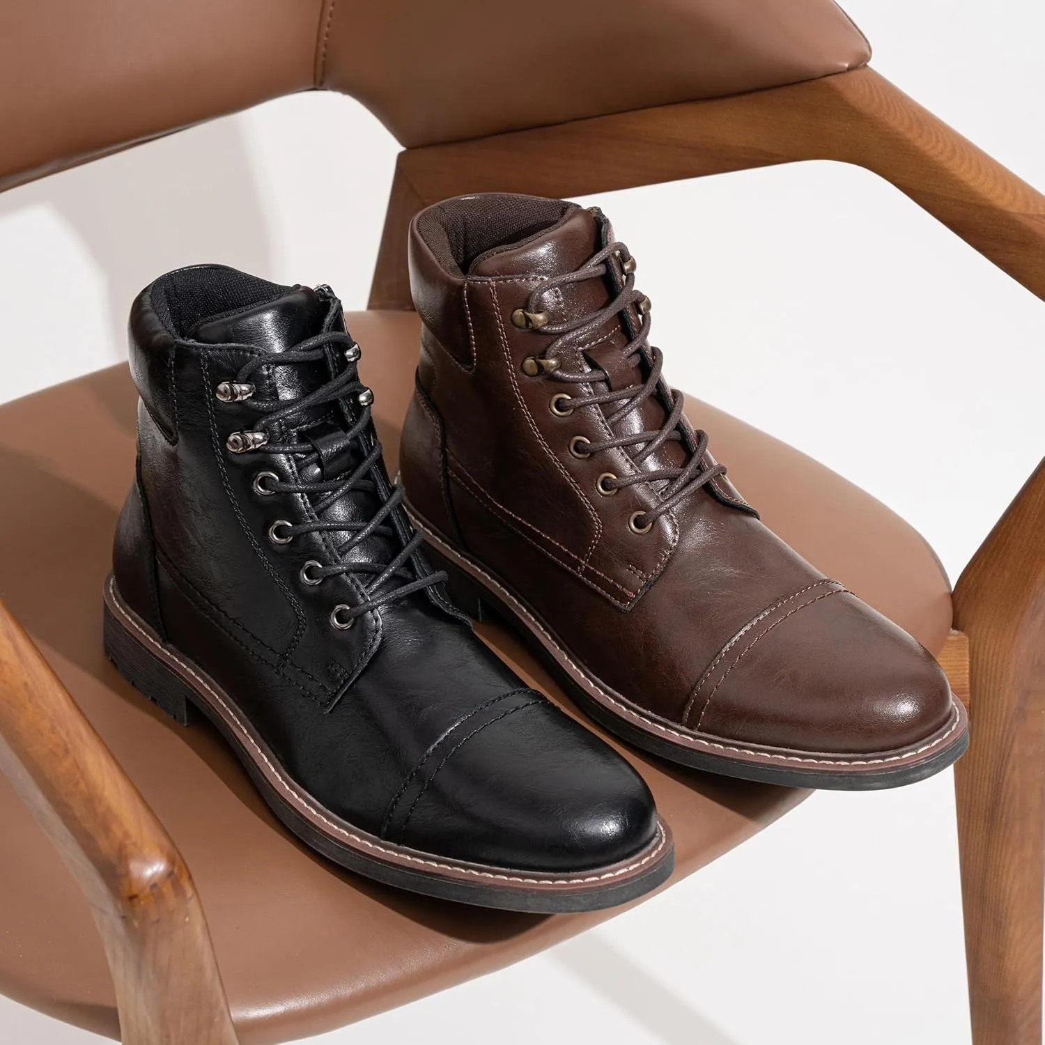 Jousen Mens Boots Leahter Retro Dress Boots for Men Cap Toe Boots for Men
