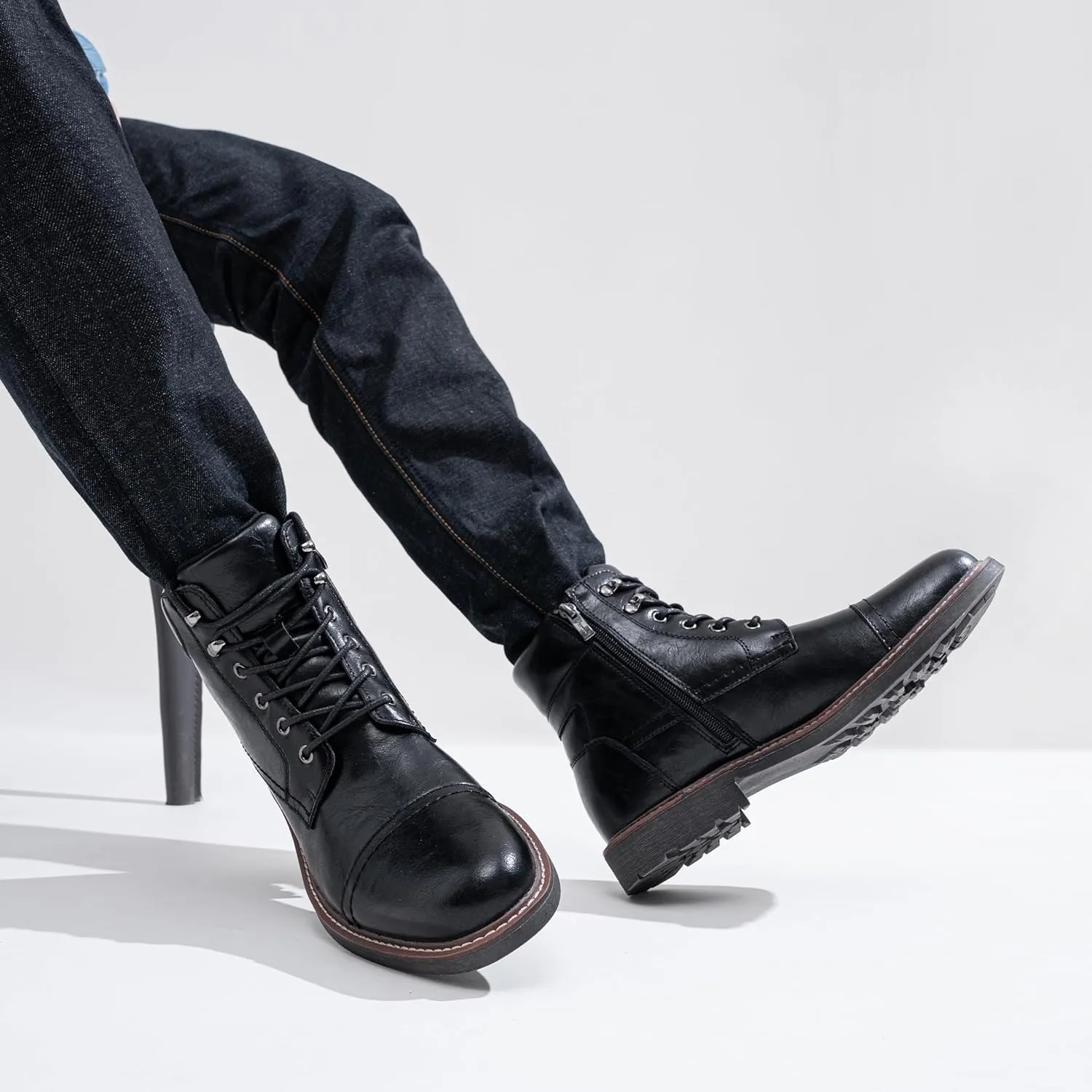 Jousen Mens Boots Leahter Retro Dress Boots for Men Cap Toe Boots for Men