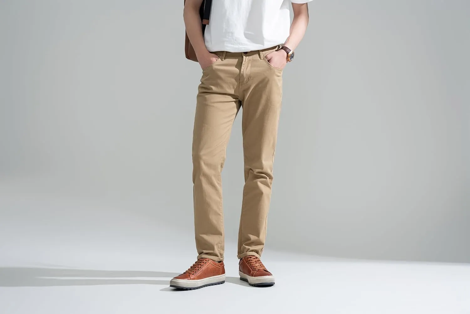 Jousen Men's Brown Leather Casual Fashion Sneakers