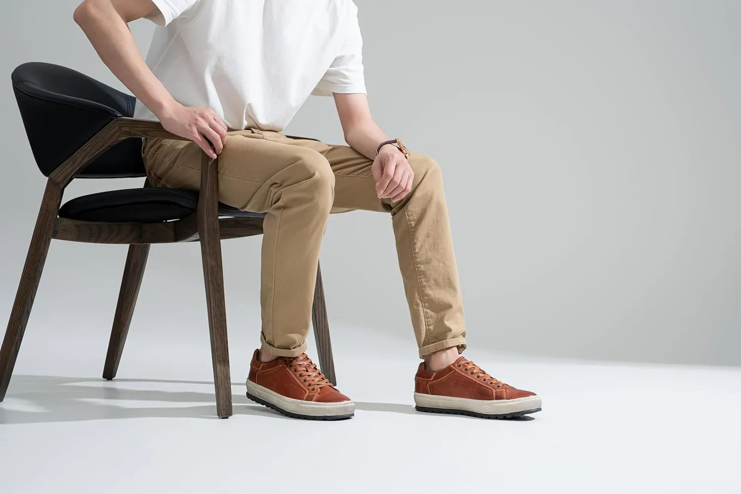 Jousen Men's Brown Leather Casual Fashion Sneakers