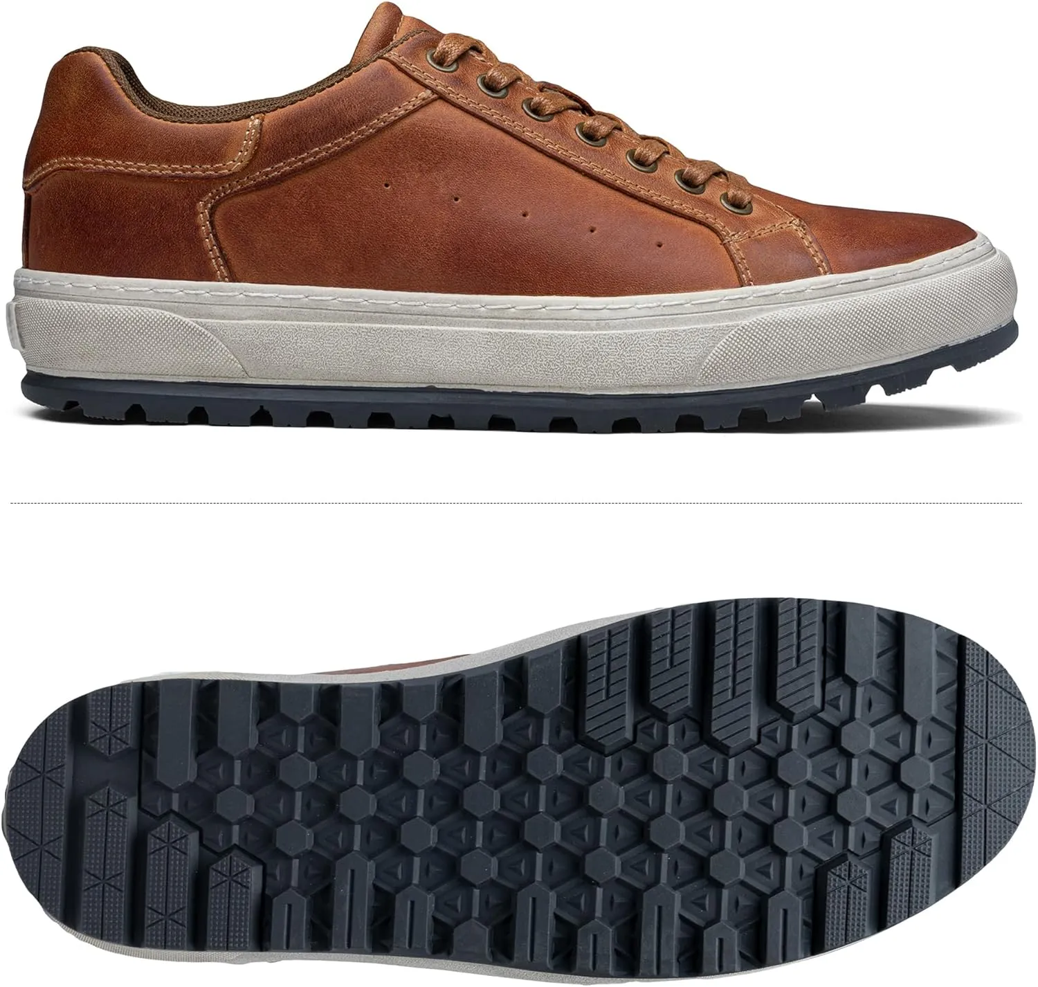Jousen Men's Brown Leather Casual Fashion Sneakers
