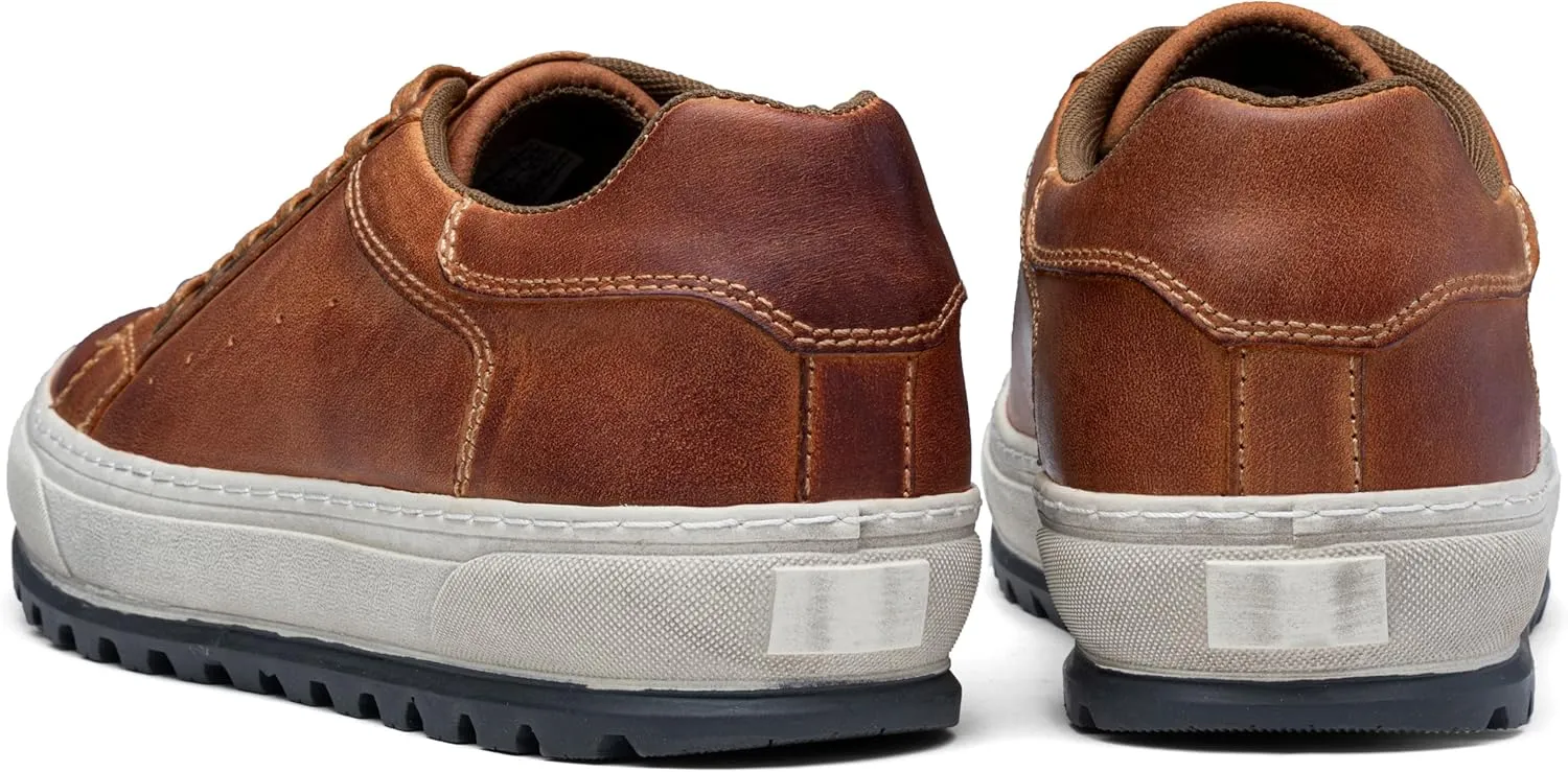 Jousen Men's Brown Leather Casual Fashion Sneakers