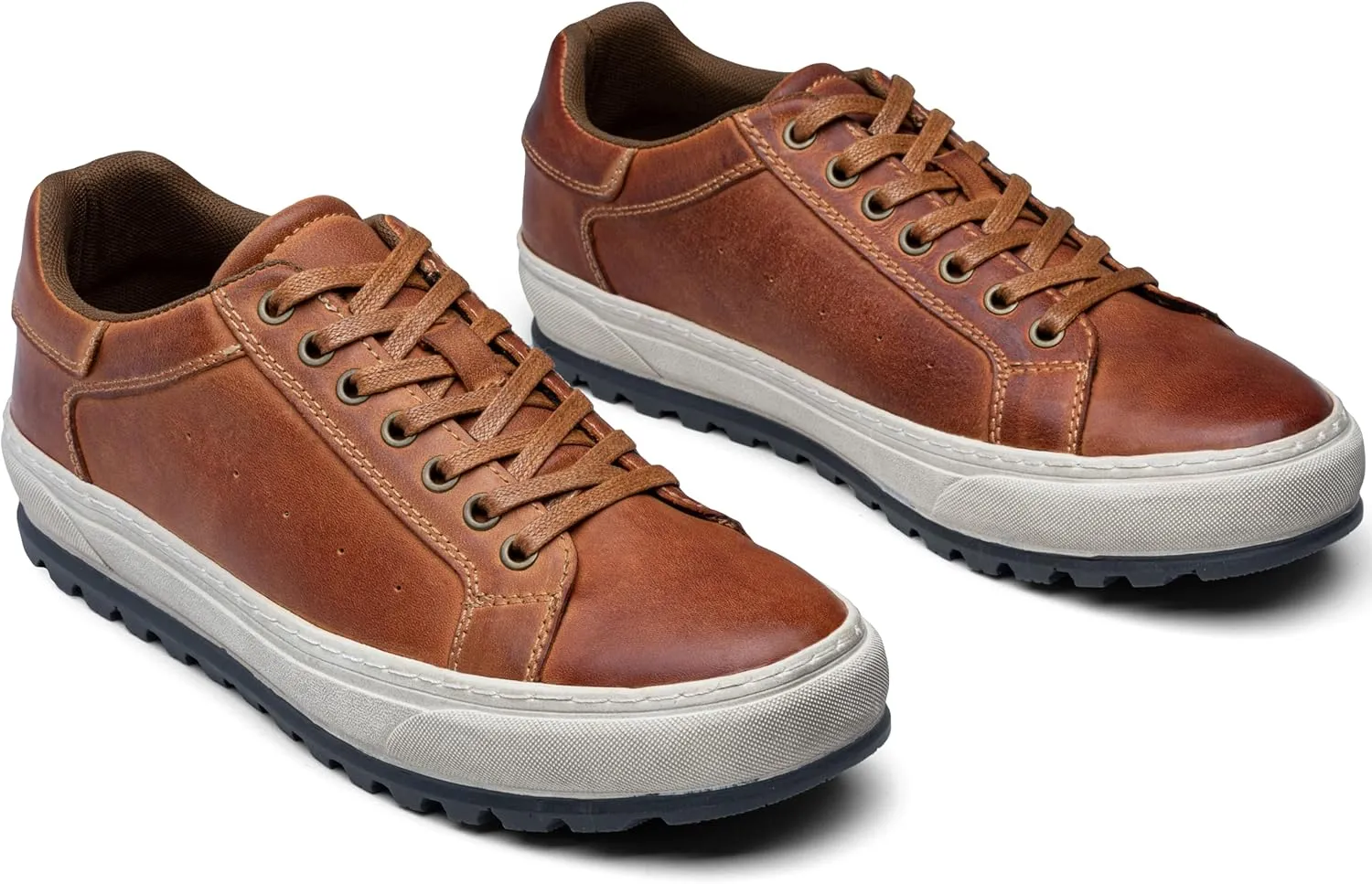 Jousen Men's Brown Leather Casual Fashion Sneakers