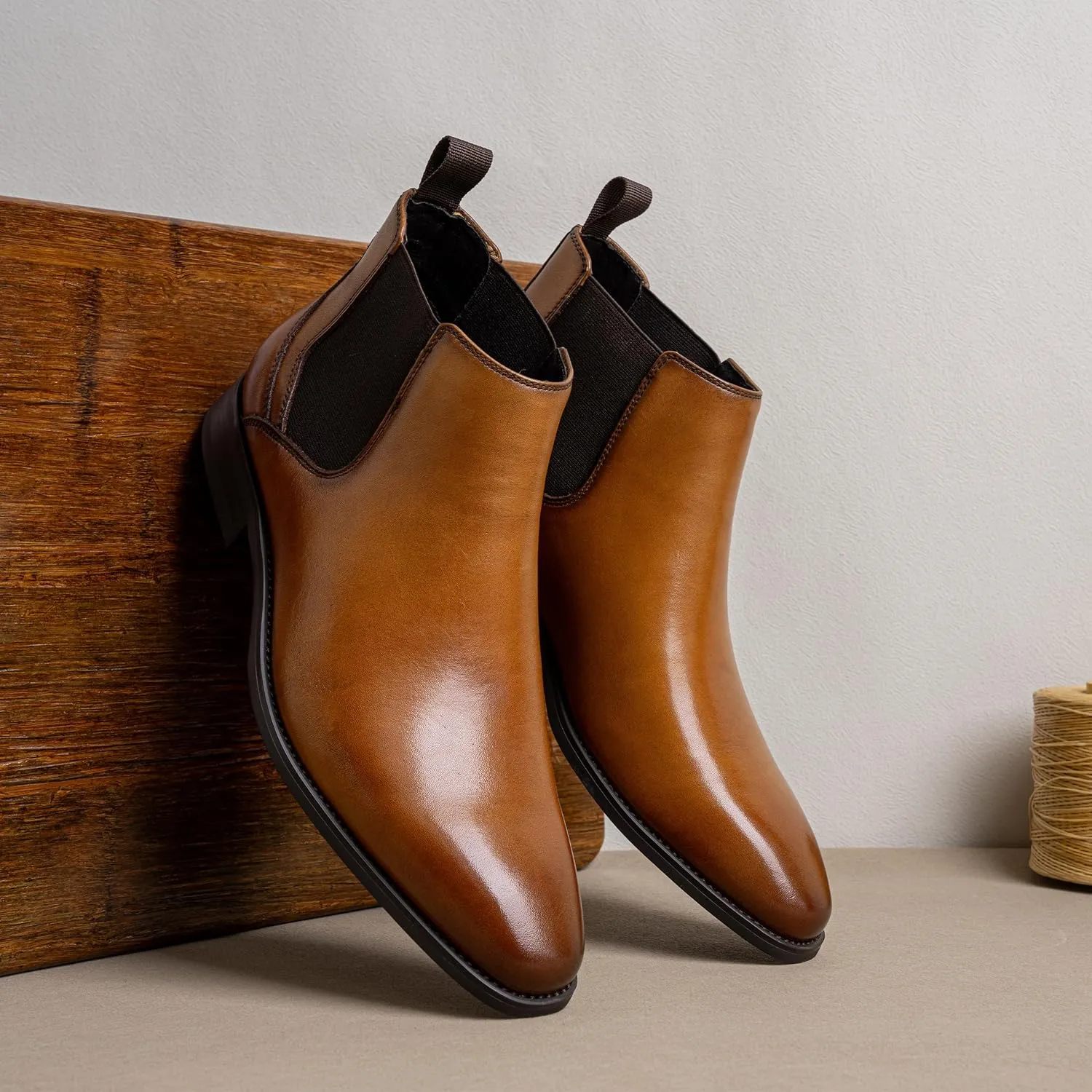 Jousen Men's Chelsea Boots Polished Premium Leather Ankle Dress Boots Classic Retro Slip On Boots for Men