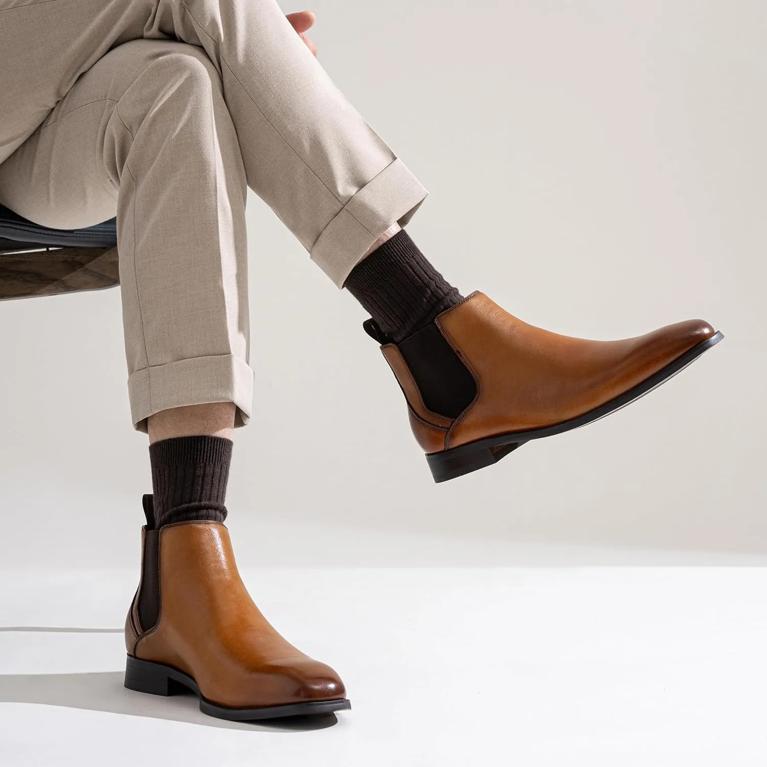 Jousen Men's Chelsea Boots Polished Premium Leather Ankle Dress Boots Classic Retro Slip On Boots for Men