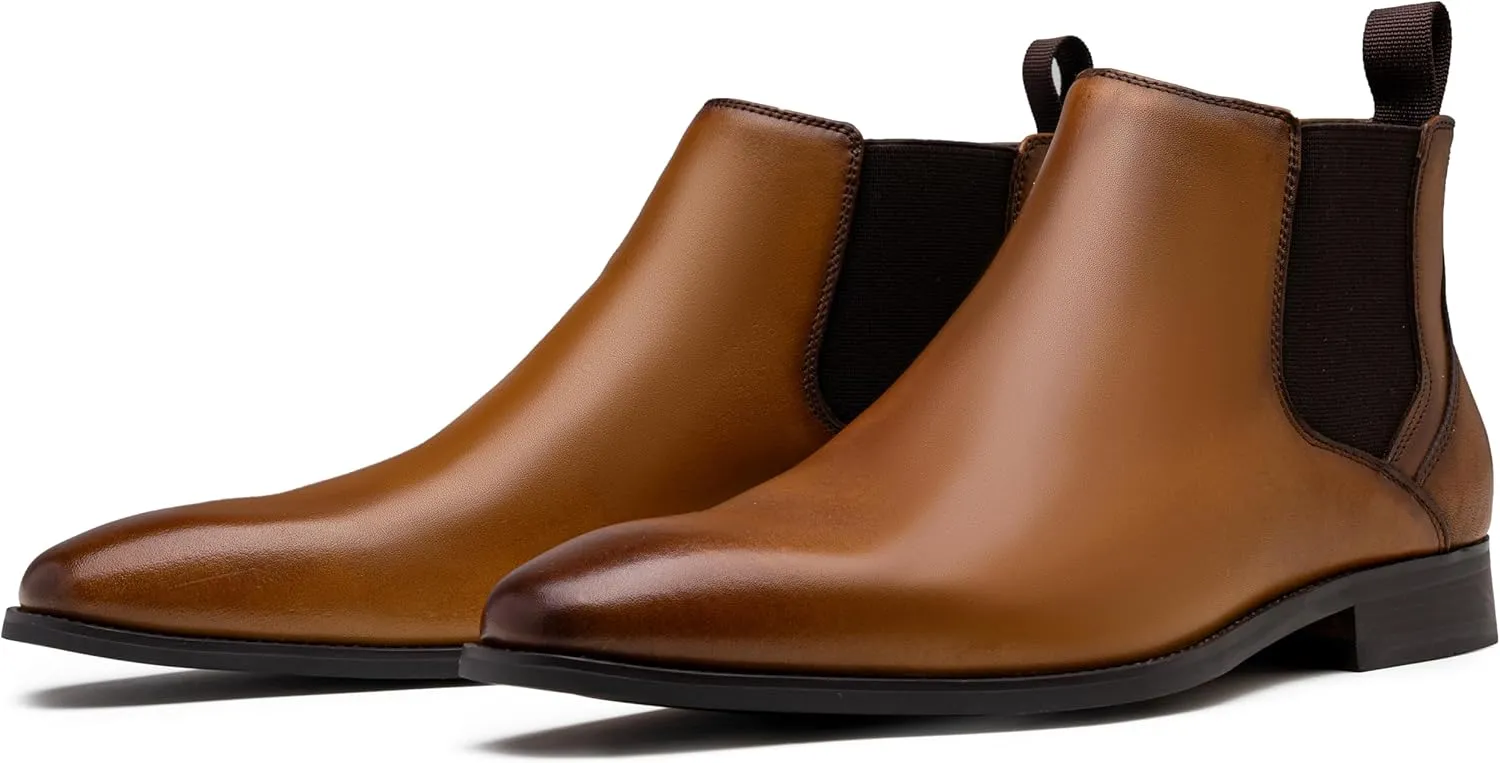 Jousen Men's Chelsea Boots Polished Premium Leather Ankle Dress Boots Classic Retro Slip On Boots for Men