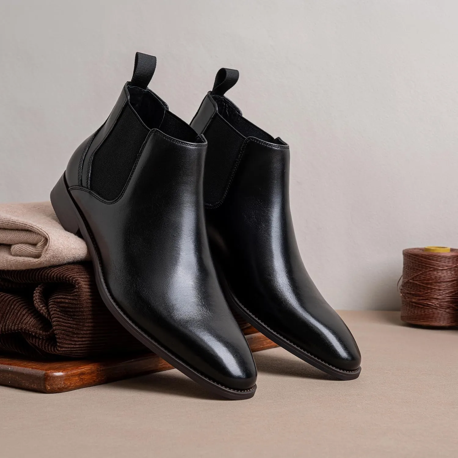 Jousen Men's Chelsea Boots Polished Premium Leather Ankle Dress Boots Classic Retro Slip On Boots for Men