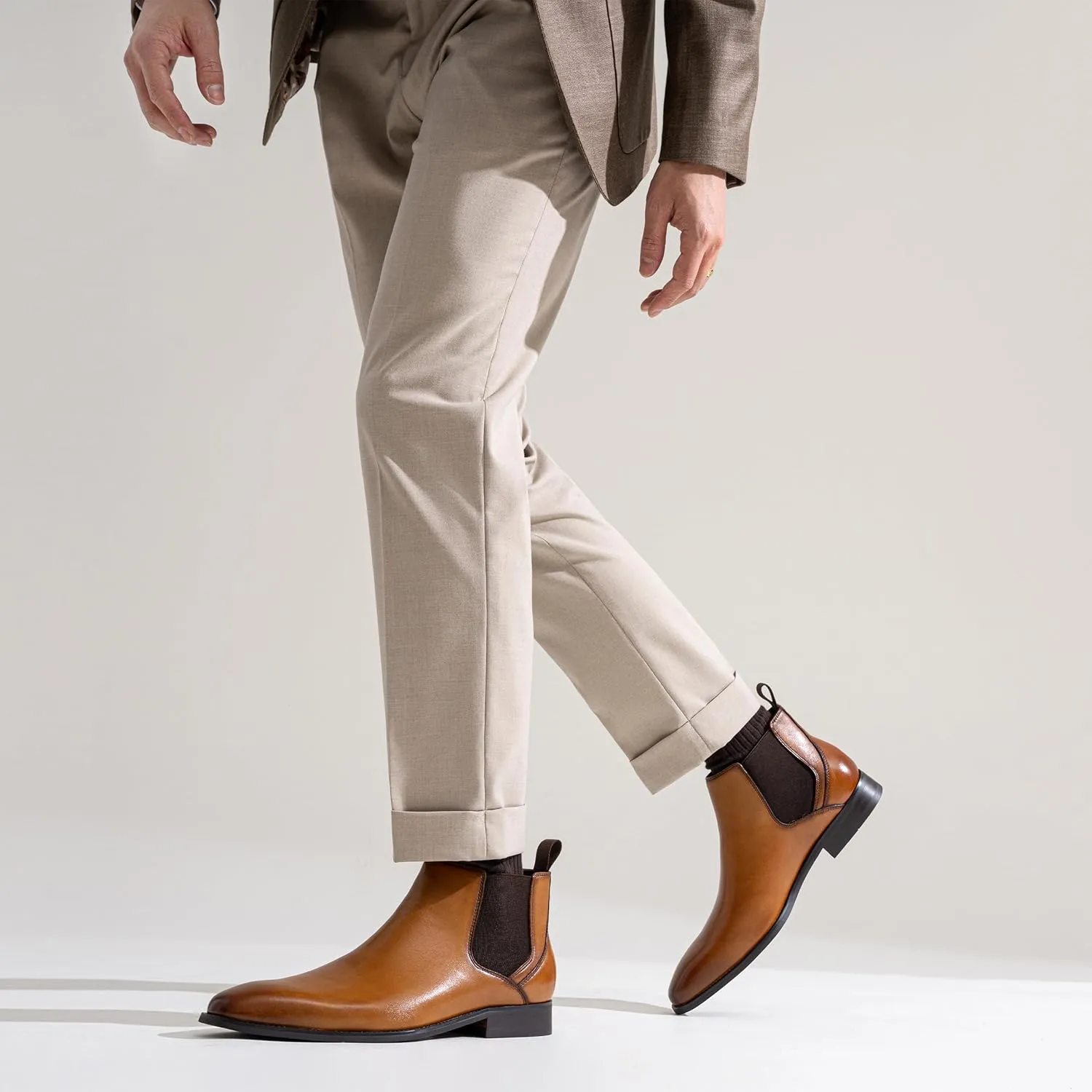 Jousen Men's Chelsea Boots Polished Premium Leather Ankle Dress Boots Classic Retro Slip On Boots for Men