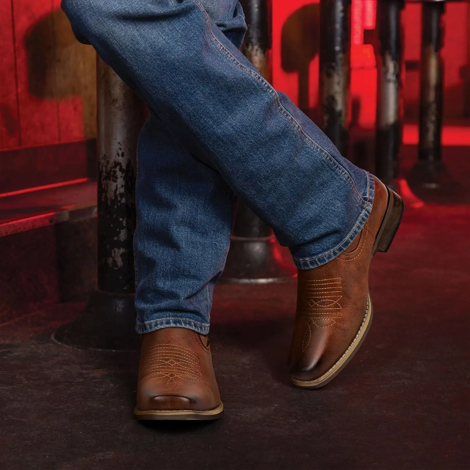 J's.o.l.e Ankle Cowboy Boots for Men Square Toe Chelsea Boots Mens Casual Retro Stylish Boots