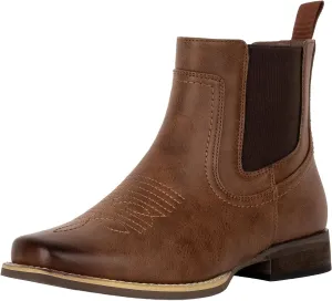 J's.o.l.e Ankle Cowboy Boots for Men Square Toe Chelsea Boots Mens Casual Retro Stylish Boots