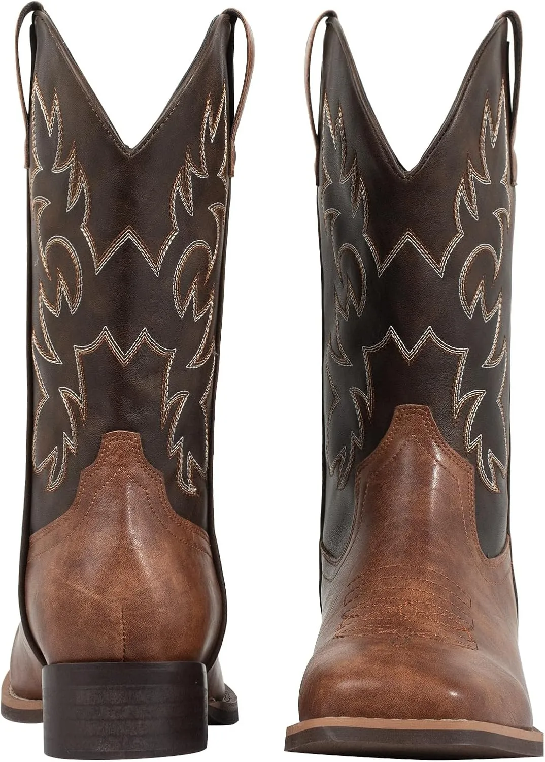 J's.o.l.e Western Mens Cowboy Boots Square Toe Wide Calf Pull On Slip Resistant Country Work Riding Leather Boot Brown