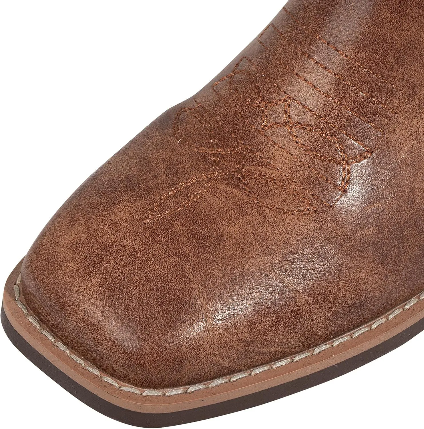 J's.o.l.e Western Mens Cowboy Boots Square Toe Wide Calf Pull On Slip Resistant Country Work Riding Leather Boot Brown