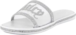 Juicy Couture Women's Slide Sandals - Glitter Bling Open Toe Sparkle Flats - Dressy Summer Casual Footwear