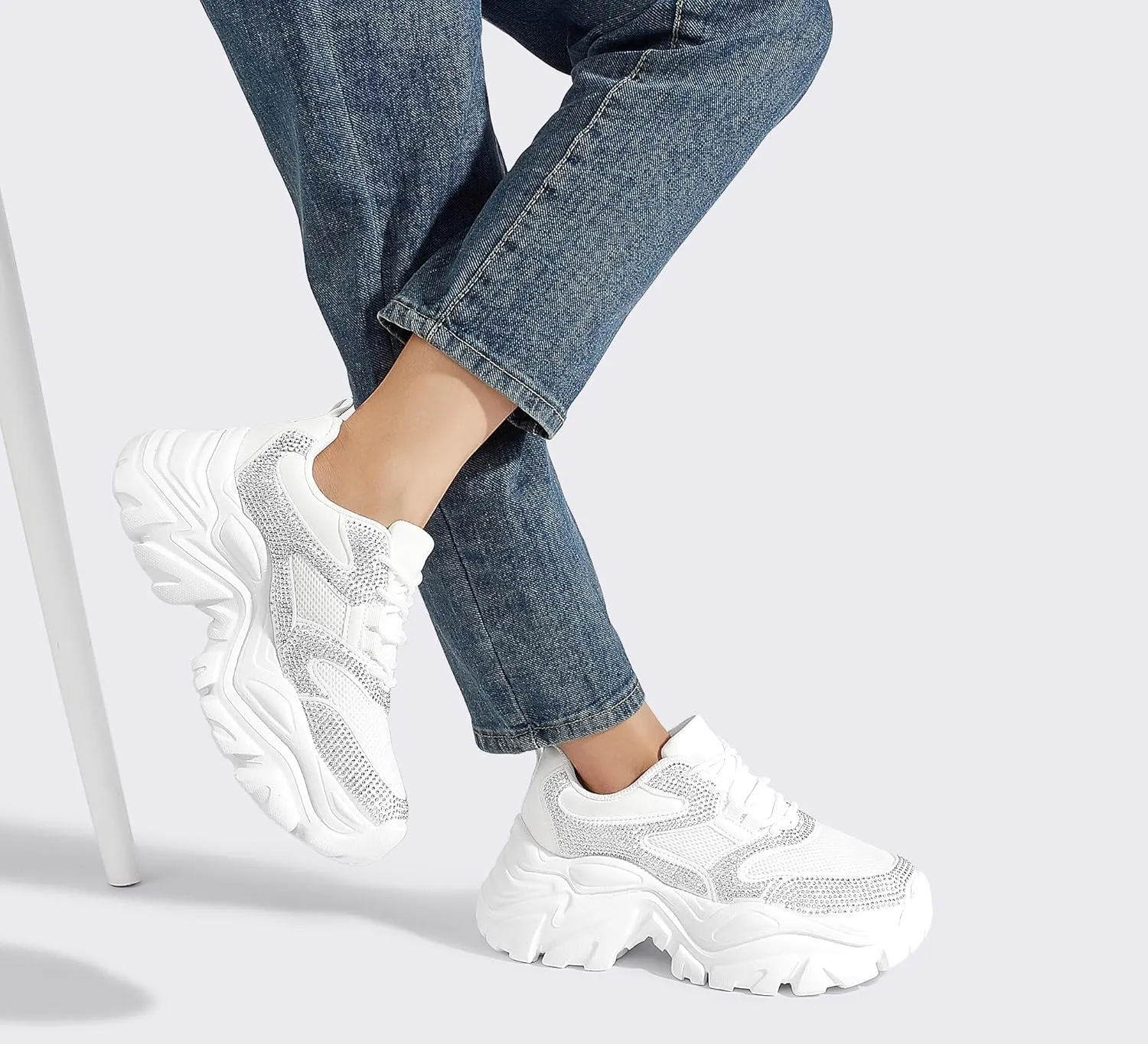 K KIP WOK Chunky Sneakers for Women Fashion Platform White Leather Casual Dad Shoes Comfortable Wedge Walking Sport Sneakers