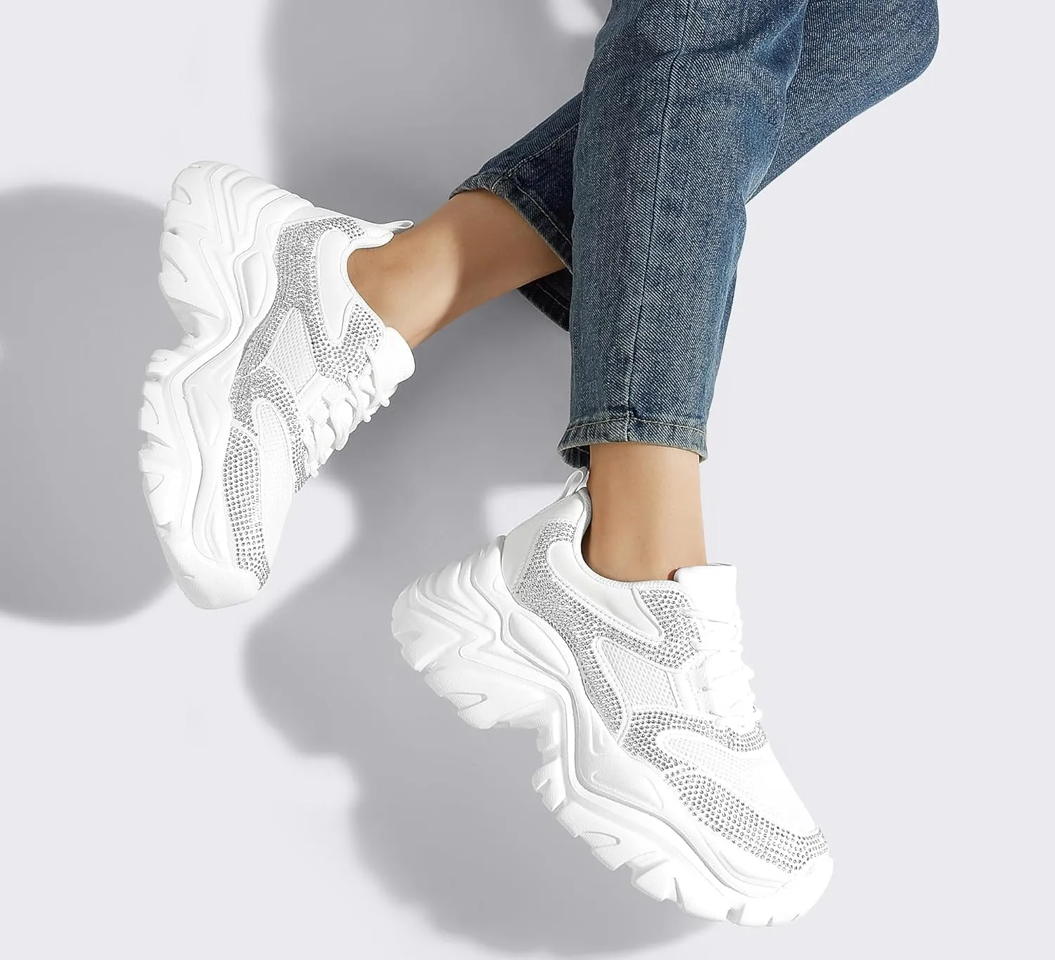 K KIP WOK Chunky Sneakers for Women Fashion Platform White Leather Casual Dad Shoes Comfortable Wedge Walking Sport Sneakers