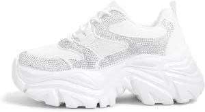 K KIP WOK Chunky Sneakers for Women Fashion Platform White Leather Casual Dad Shoes Comfortable Wedge Walking Sport Sneakers