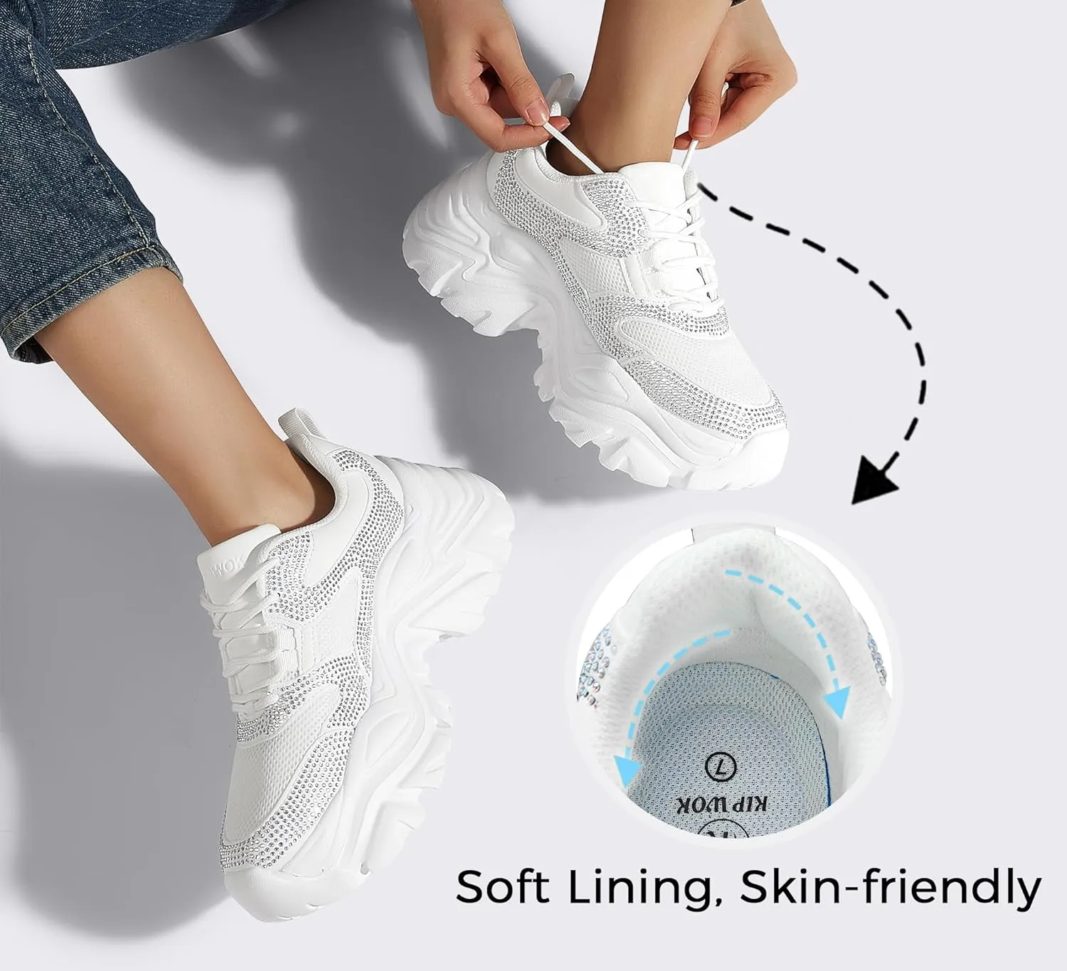 K KIP WOK Chunky Sneakers for Women Fashion Platform White Leather Casual Dad Shoes Comfortable Wedge Walking Sport Sneakers