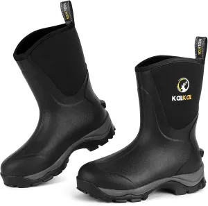 Kalkal Rubber Boots for Women Waterproof Mid Calf Rain Boots, Lightweight 6mm Neoprene Insulated Womens Work Boots for Garden Farm Yard Chore Mud Boots (Size 6-11)