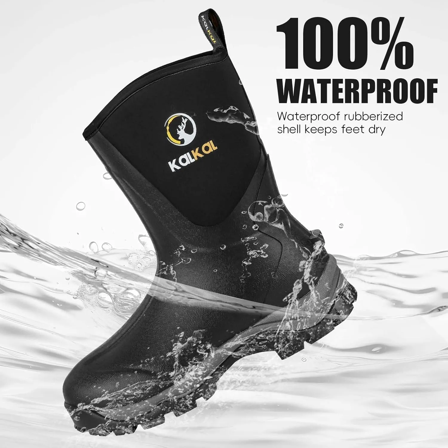 Kalkal Rubber Boots for Women Waterproof Mid Calf Rain Boots, Lightweight 6mm Neoprene Insulated Womens Work Boots for Garden Farm Yard Chore Mud Boots (Size 6-11)