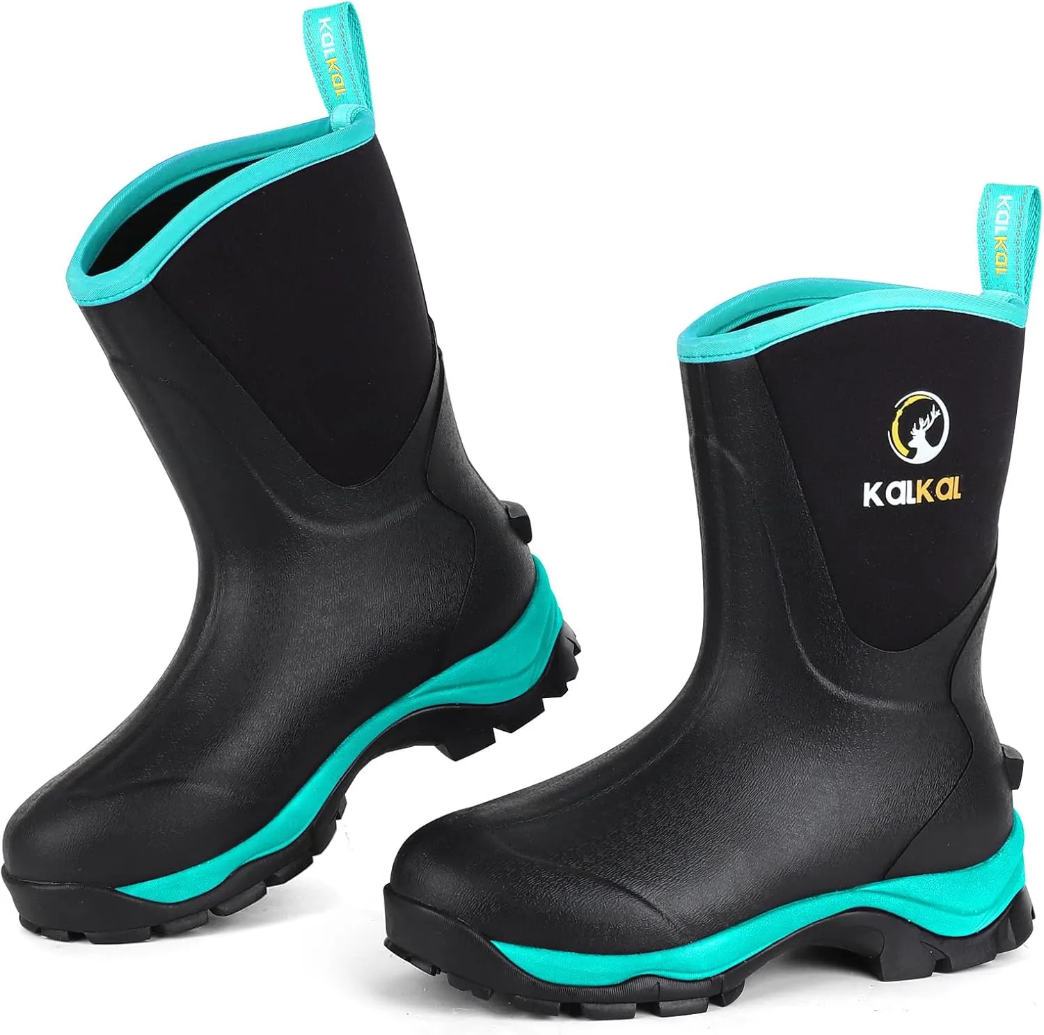 Kalkal Rubber Boots for Women Waterproof Mid Calf Rain Boots, Lightweight 6mm Neoprene Insulated Womens Work Boots for Garden Farm Yard Chore Mud Boots (Size 6-11)