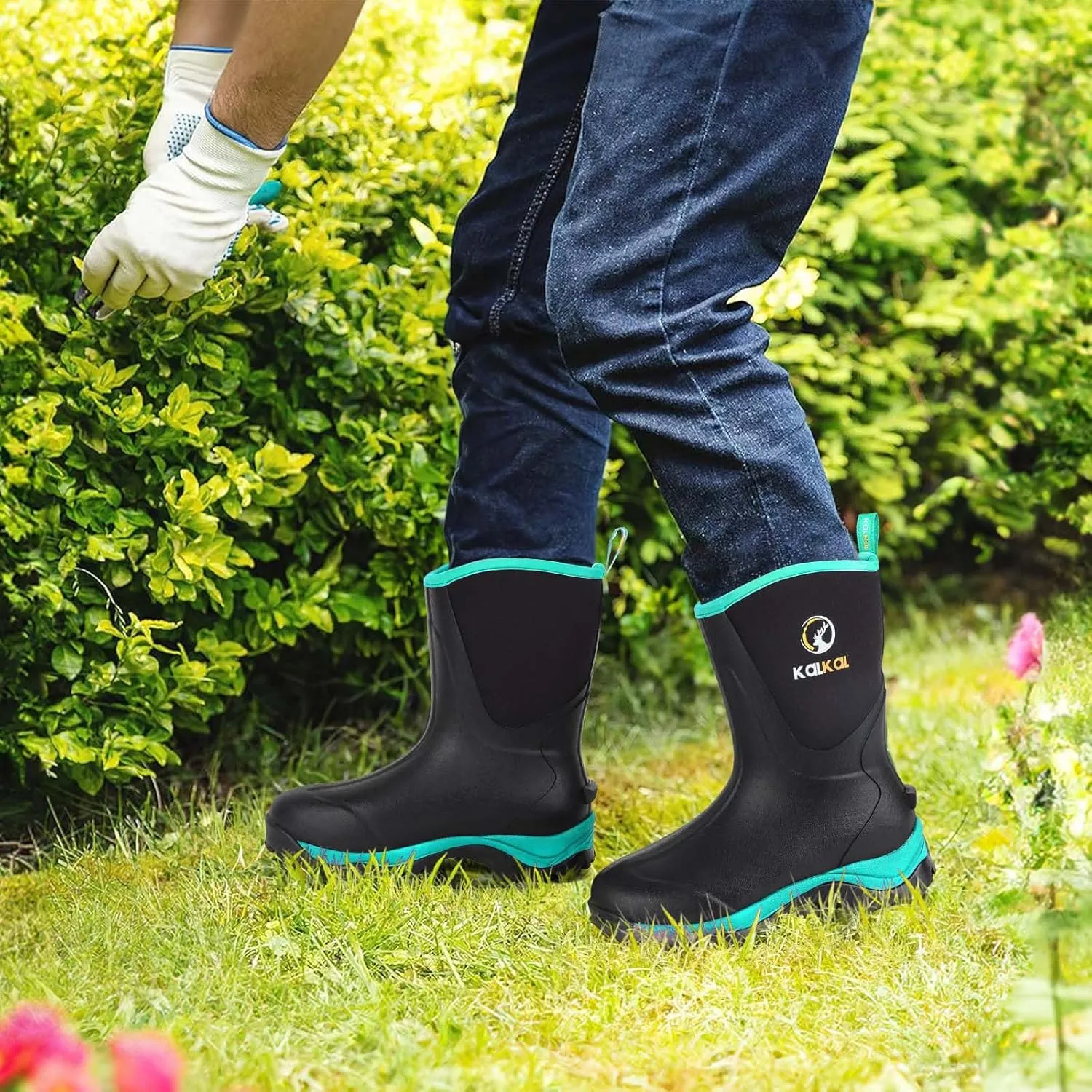 Kalkal Rubber Boots for Women Waterproof Mid Calf Rain Boots, Lightweight 6mm Neoprene Insulated Womens Work Boots for Garden Farm Yard Chore Mud Boots (Size 6-11)