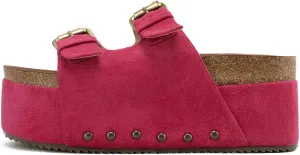 KaroNairy Studded Cork Platform Sandals For Women Slippers Clogs Platform Slip On Sandals Dual Buckled Suede/PU