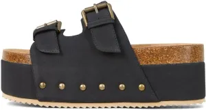 KaroNairy Studded Cork Platform Sandals For Women Slippers Clogs Platform Slip On Sandals Dual Buckled Suede/PU