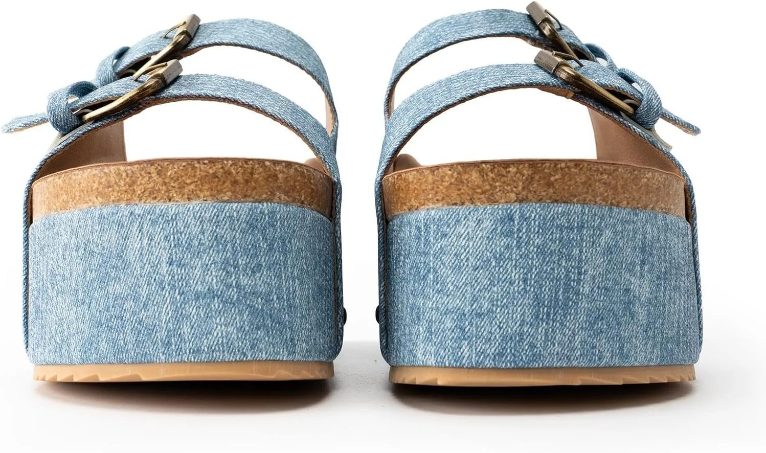 KaroNairy Studded Cork Platform Sandals For Women Slippers Clogs Platform Slip On Sandals Dual Buckled Suede/PU