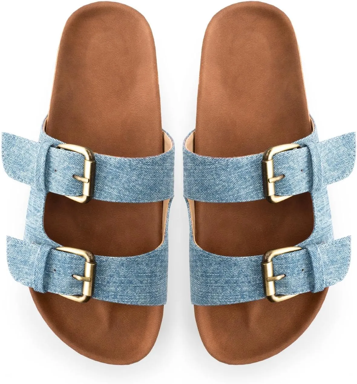 KaroNairy Studded Cork Platform Sandals For Women Slippers Clogs Platform Slip On Sandals Dual Buckled Suede/PU