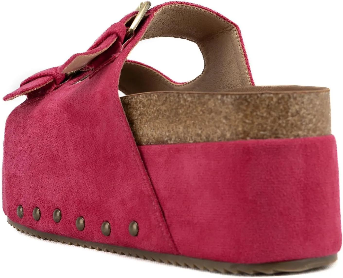 KaroNairy Studded Cork Platform Sandals For Women Slippers Clogs Platform Slip On Sandals Dual Buckled Suede/PU